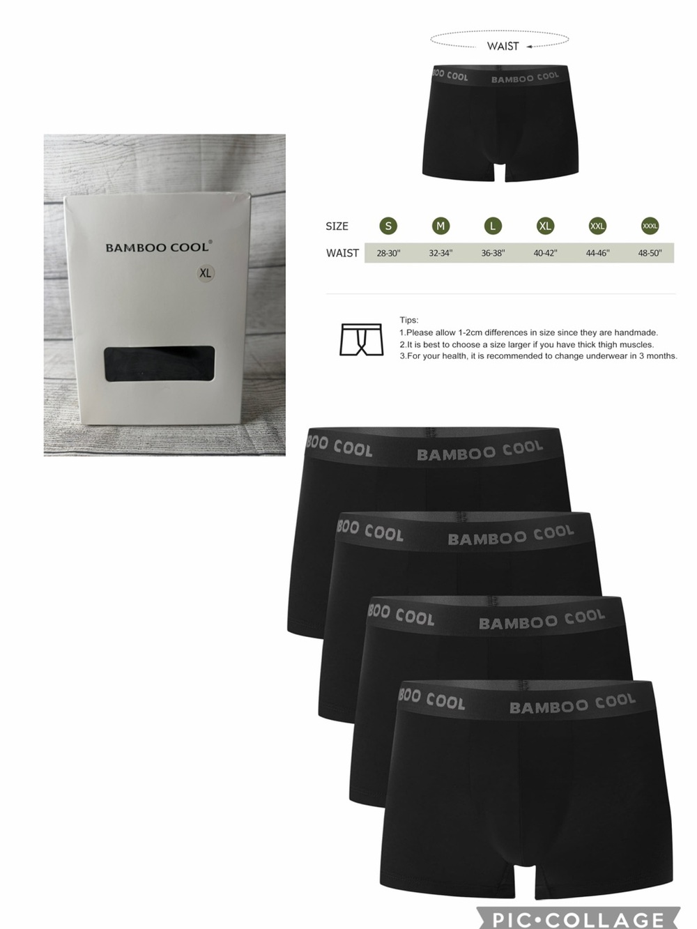 BAMBOO COOL Men's Black Boxer Briefs - 4 Pack